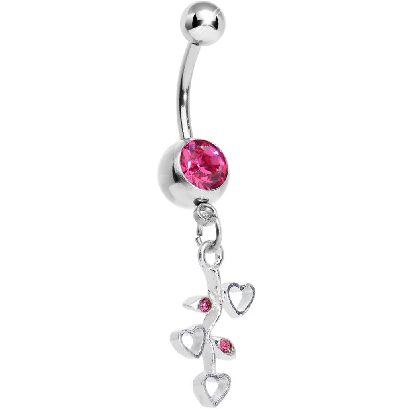 Custom Belly Rings for Exclusive Style -Pink Gem Branch of Love Heart Dangle Belly Ring Custom Belly Rings for Exclusive Style -Pink Gem Branch of Love Heart Dangle Belly Ring