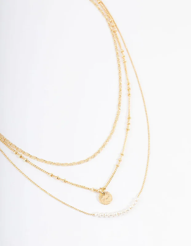 Shop Classic Women's Necklaces & Pendants with a Modern Twist-Gold Plated Fine Three Layer Bead Disc Necklace Shop Classic Women's Necklaces & Pendants with a Modern Twist-Gold Plated Fine Three Layer Bead Disc Necklace