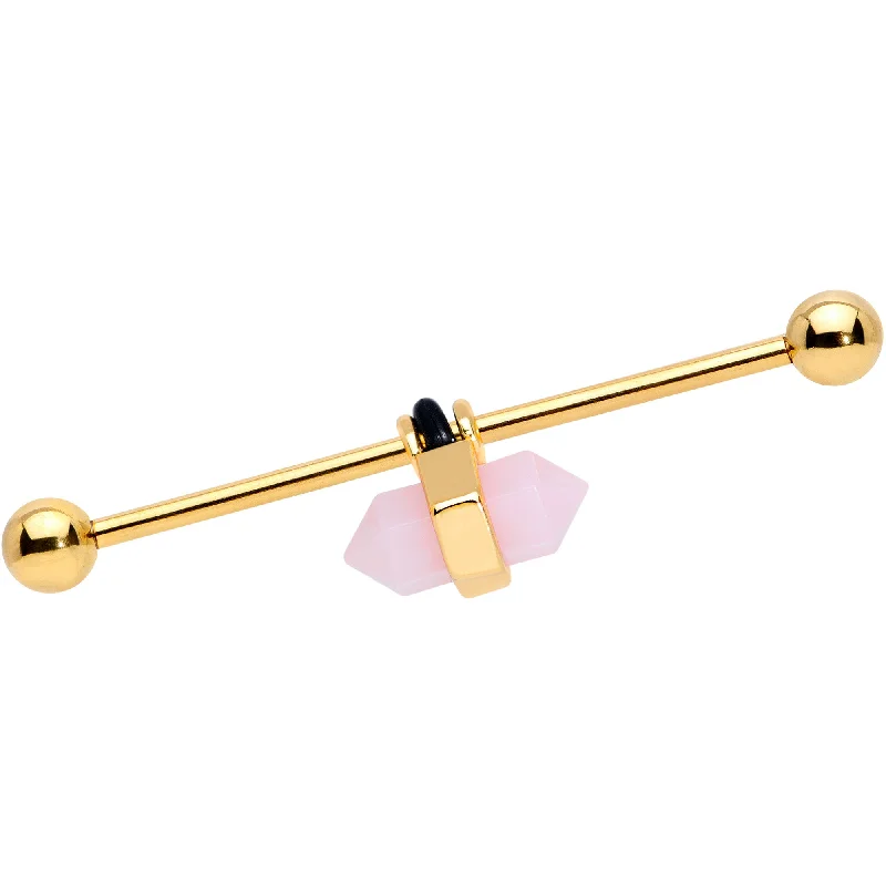 Women's Earrings – Elegant Designs for Every Personality--14 Gauge Gold Tone Pink Gem Industrial Barbell 38mm