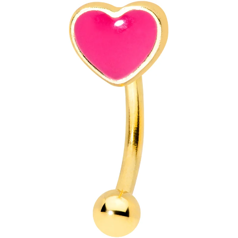 Women's Earrings – Elegant Designs for Every Personality--16 Gauge 5/16 Gold Tone Pink Heart Valentines Day Curved Eyebrow Ring