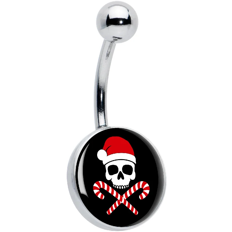 Trendy Belly Rings with Unique Features -Santa Pirate Candy Cane Skull Belly Ring