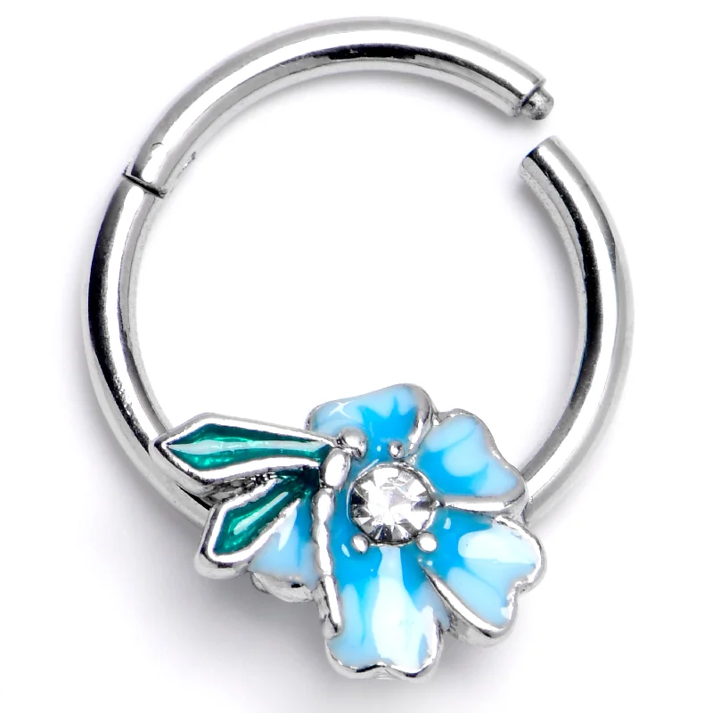 Customizable Nose Rings for Personalized Fashion -16 Gauge 3/8 Clear Gem Flower Blue Beauty Hinged Segment Ring Customizable Nose Rings for Personalized Fashion -16 Gauge 3/8 Clear Gem Flower Blue Beauty Hinged Segment Ring