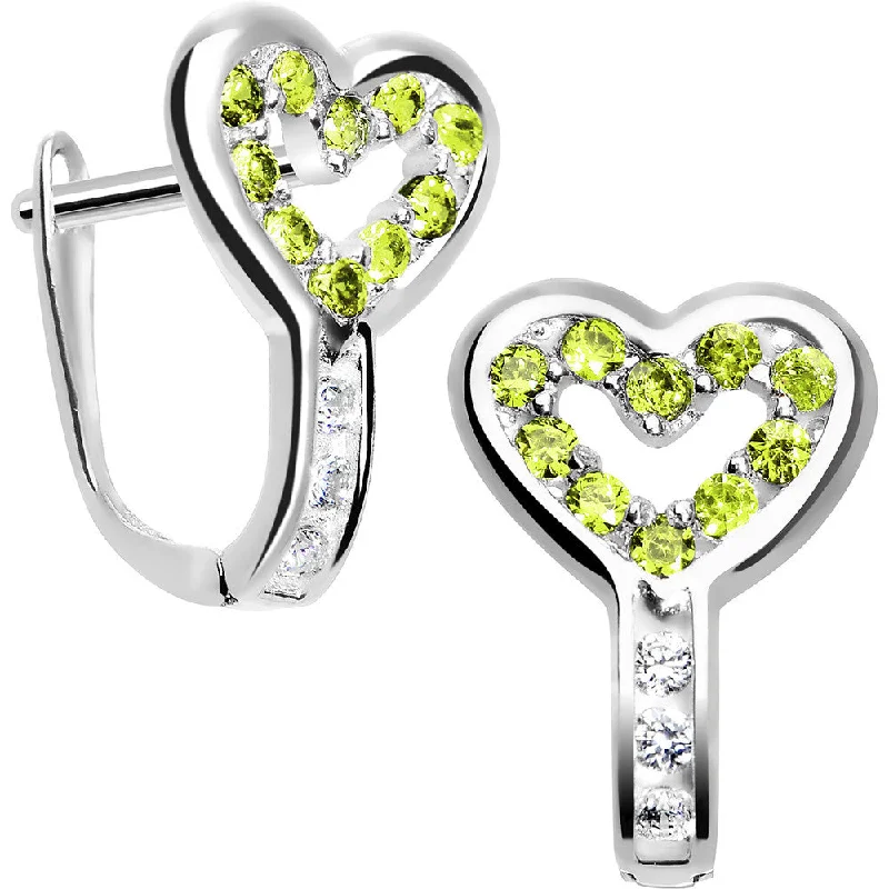 Women's Earrings – Elegant Designs for Every Personality--Sterling Silver Heart CZ August Birthstone Youth Leverback Earrings
