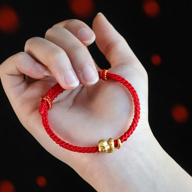 Elegant Gold Bangles for Weddings-Buddha Stones Handmade 999 Sterling Silver Year Of Snake Red String Luck Braided Bracelet