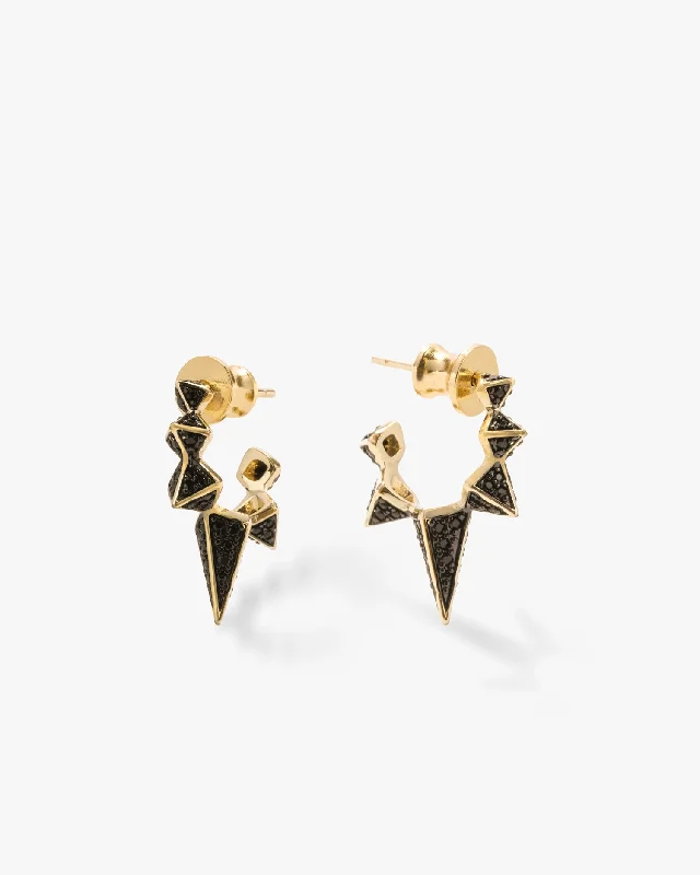 Women's Earrings – Elegant Designs for Every Personality--Gabriella Pavé Spiked Hoops - Gold|Black Metal|Black Diamondettes Women's Earrings – Elegant Designs for Every Personality--Gabriella Pavé Spiked Hoops - Gold|Black Metal|Black Diamondettes