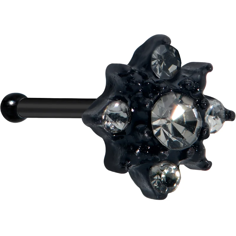 Nose Rings with Antique Touch -20 Gauge 1/4 Clear Gem Black Gothic Sun Nose Bone