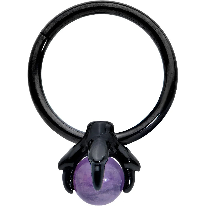 Nose Rings for Daily Wear -16 Gauge 3/8 Purple Amethyst Black Claw Hand Hinged Segment Ring Nose Rings for Daily Wear -16 Gauge 3/8 Purple Amethyst Black Claw Hand Hinged Segment Ring