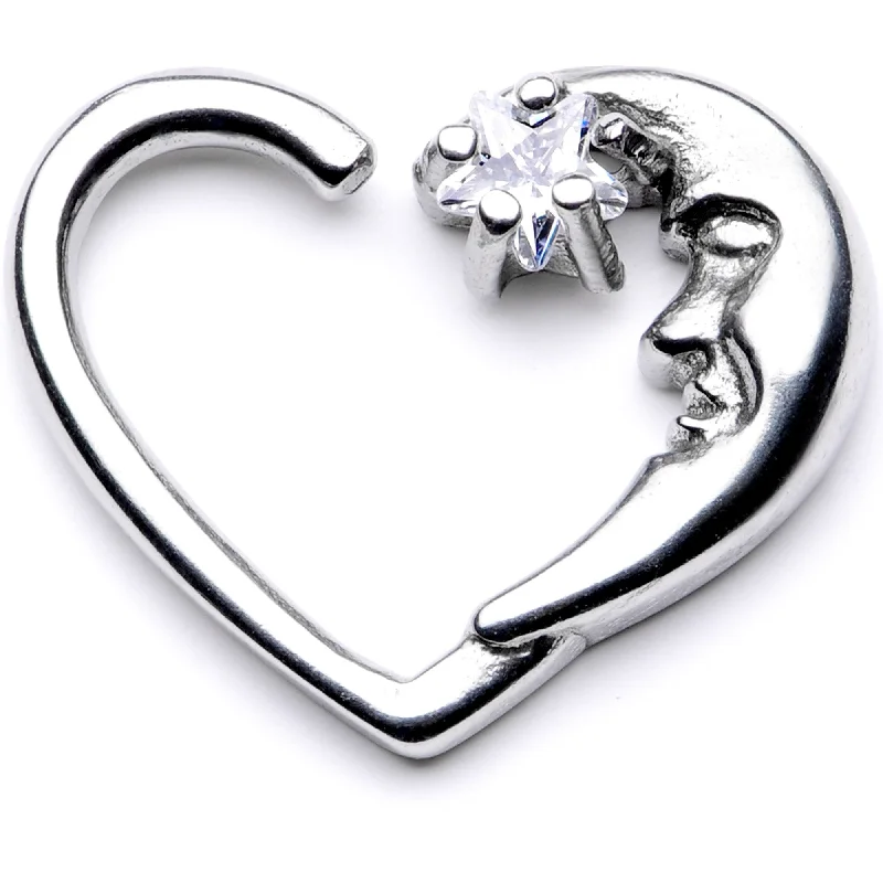 Women's Earrings – Elegant Designs for Every Personality--16 Gauge 3/8 Clear CZ Gem Star in the Moon Left Heart Closure Ring Women's Earrings – Elegant Designs for Every Personality--16 Gauge 3/8 Clear CZ Gem Star in the Moon Left Heart Closure Ring