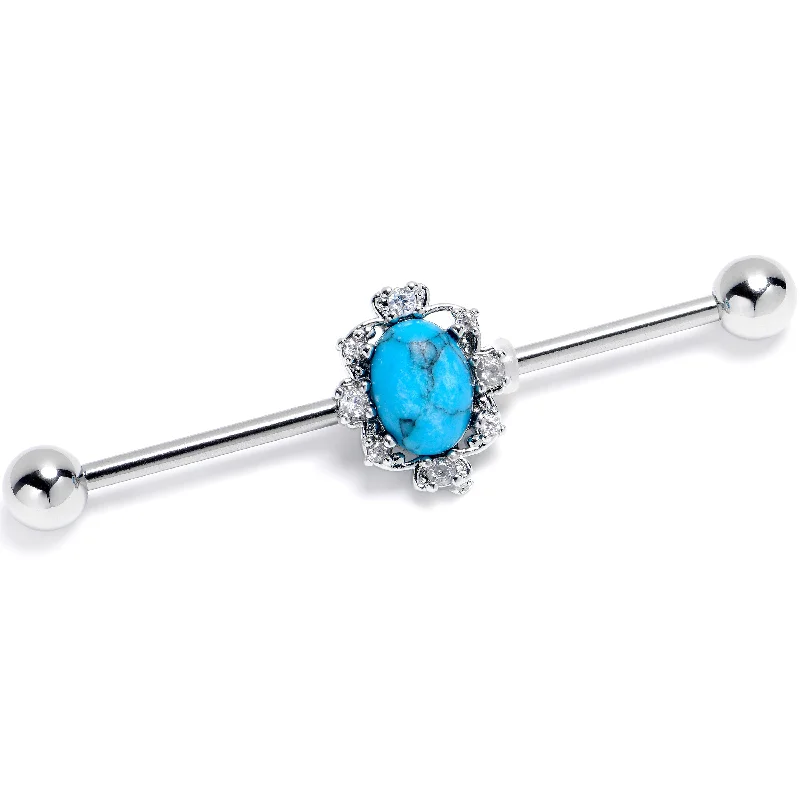 Women's Earrings – Elegant Designs for Every Personality--14 Gauge Blue Turquoise Stone Filigree Square Industrial Barbell 38mm Women's Earrings – Elegant Designs for Every Personality--14 Gauge Blue Turquoise Stone Filigree Square Industrial Barbell 38mm