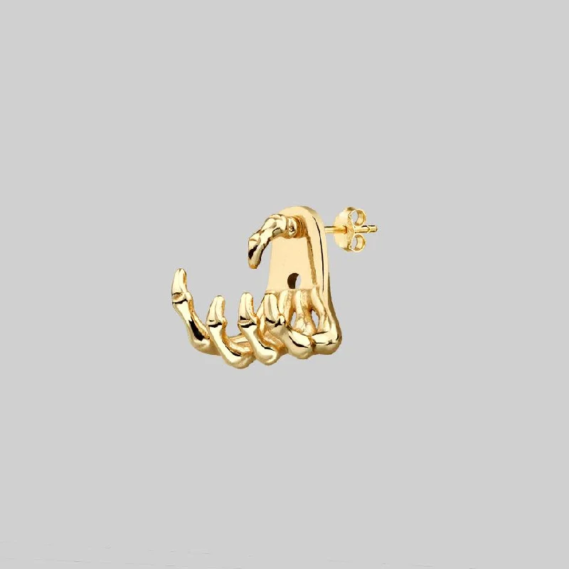 Women's Earrings – Elegant Designs for Every Personality--WRAITH. Gold Skeleton Hand Single Earring - Lobe/Helix Women's Earrings – Elegant Designs for Every Personality--WRAITH. Gold Skeleton Hand Single Earring - Lobe/Helix