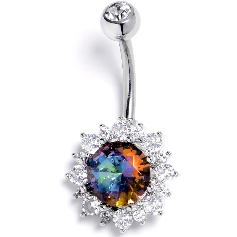Comfortable Belly Rings with Sleek Finish -Clear Vitrail Gem Baroque Sun Belly Ring