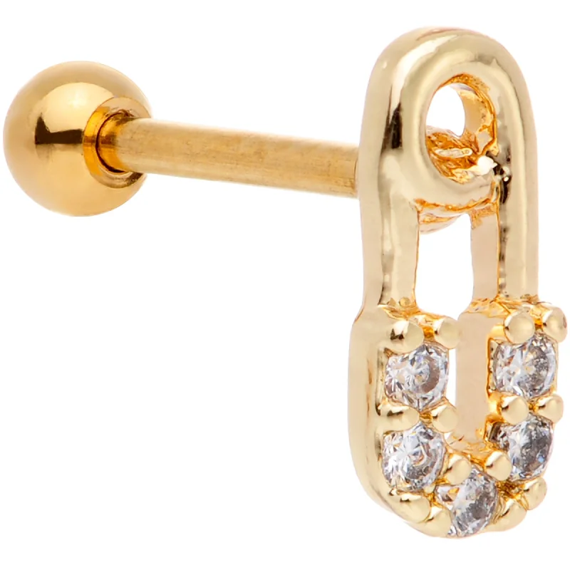 Women's Earrings – Elegant Designs for Every Personality--18 Gauge 5/16 Clear Gem Punk Rock Safety Pin Cartilage Tragus