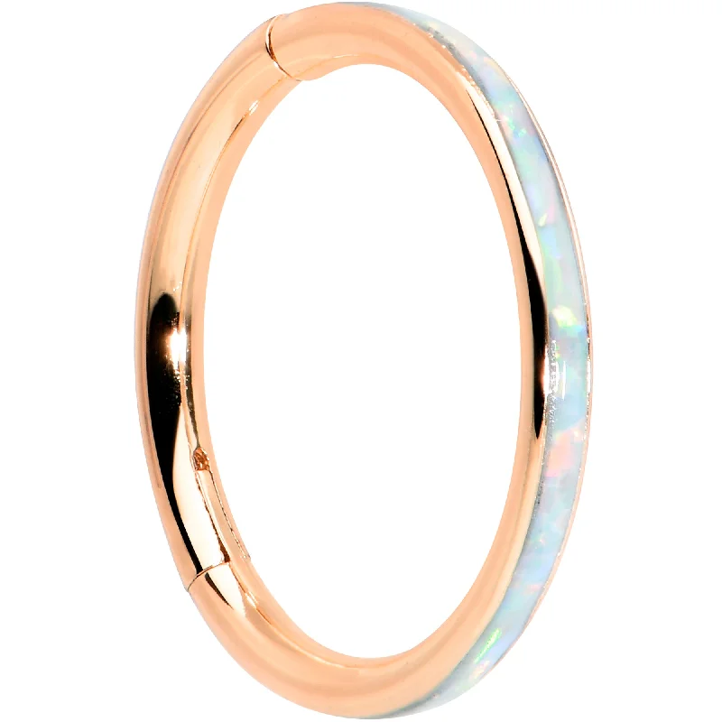 Lip Rings with Vintage Charm16 Gauge 3/8 Synth Opal Rose Gold Tone Sleek Forward Face Segment Ring