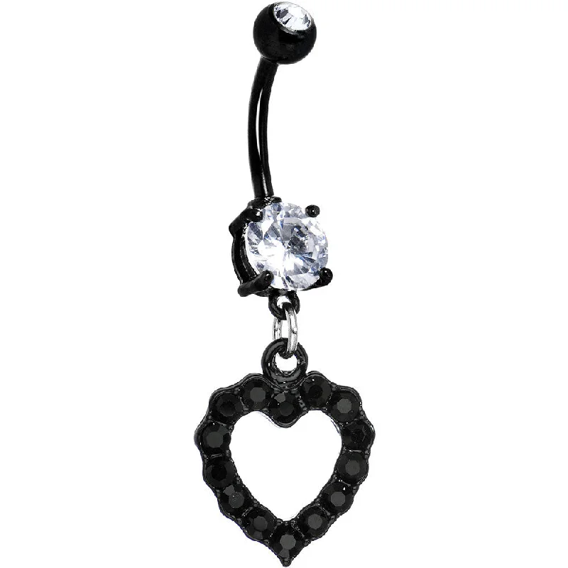 Belly Rings with Vibrant Gemstones for Glamorous Style -Crystalline Gem Black Hollow Heart Dangle Belly Ring Belly Rings with Vibrant Gemstones for Glamorous Style -Crystalline Gem Black Hollow Heart Dangle Belly Ring