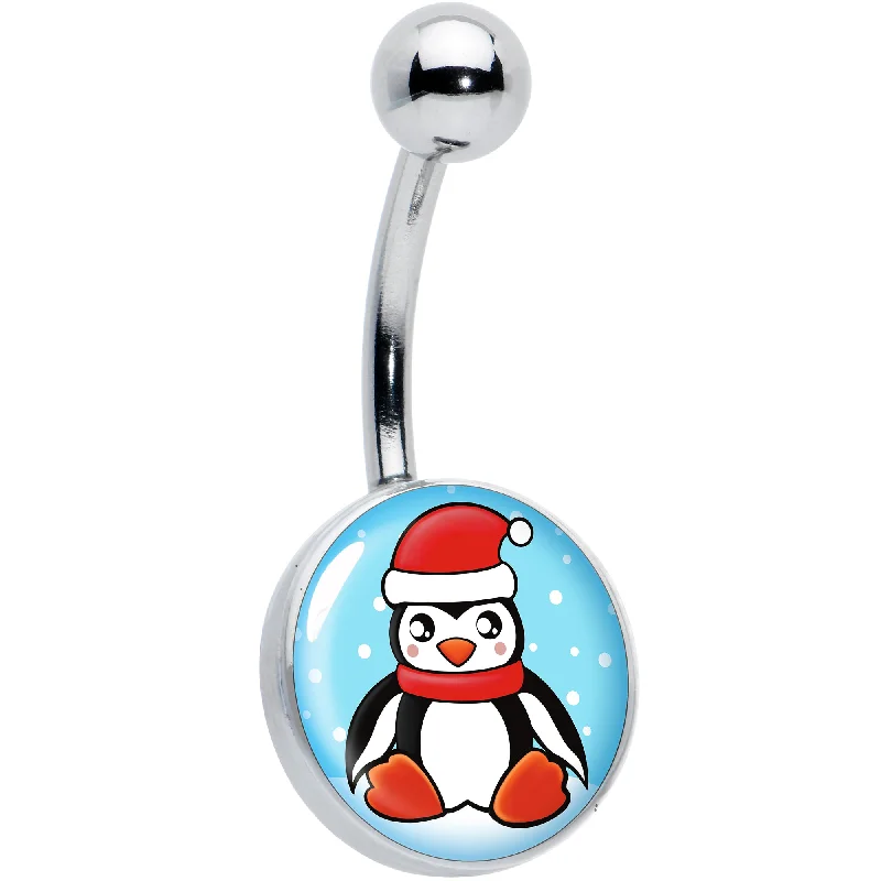 Stylish Belly Rings for Modern Fashion -Snowfall Holiday Penguin Belly Ring