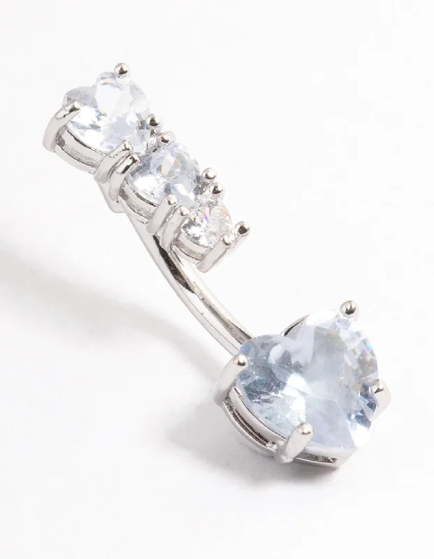 Belly Rings with Designer Touch -Surgical Steel Cubic Zirconia Heart Top Belly Ring