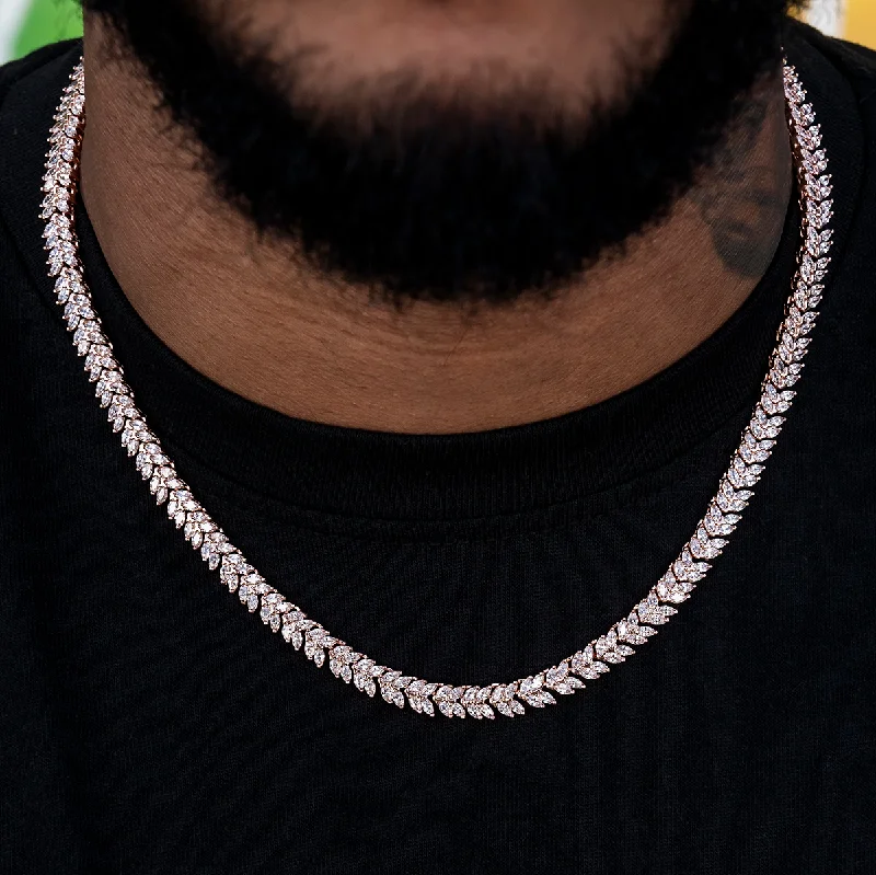 Exclusive Men's Necklaces & Pendants for the Modern Gentleman-Iced Herringbone Chain in Rose Gold- 7mm Exclusive Men's Necklaces & Pendants for the Modern Gentleman-Iced Herringbone Chain in Rose Gold- 7mm