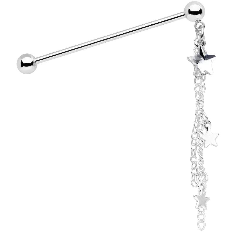 Women's Earrings – Elegant Designs for Every Personality--14 Gauge Clear Gem Stars Dangle Industrial Barbell 38mm