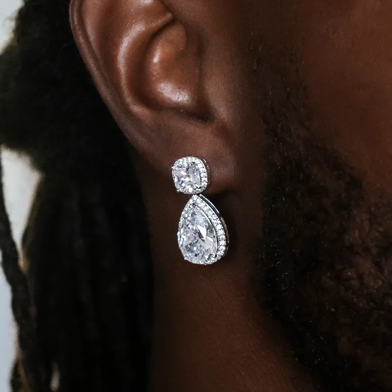 Shop Durable Men's Earrings for Everyday Wear-Iced Diamond Cushion Cut Drop Earrings Shop Durable Men's Earrings for Everyday Wear-Iced Diamond Cushion Cut Drop Earrings