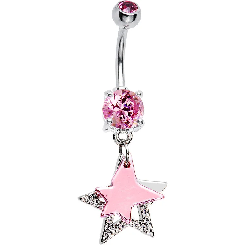 Belly Rings for Bold Looks -Pink Gem Paramount Star Belly Ring