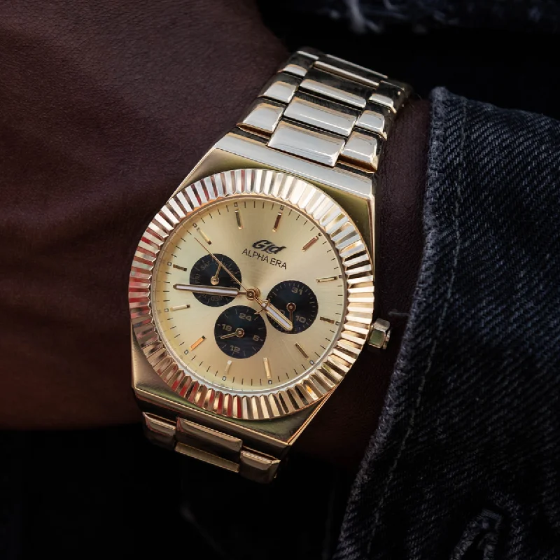 Men's Watches with Water Resistance-42MM Black Chrono Dial Fluted Bezel Alpha Era®