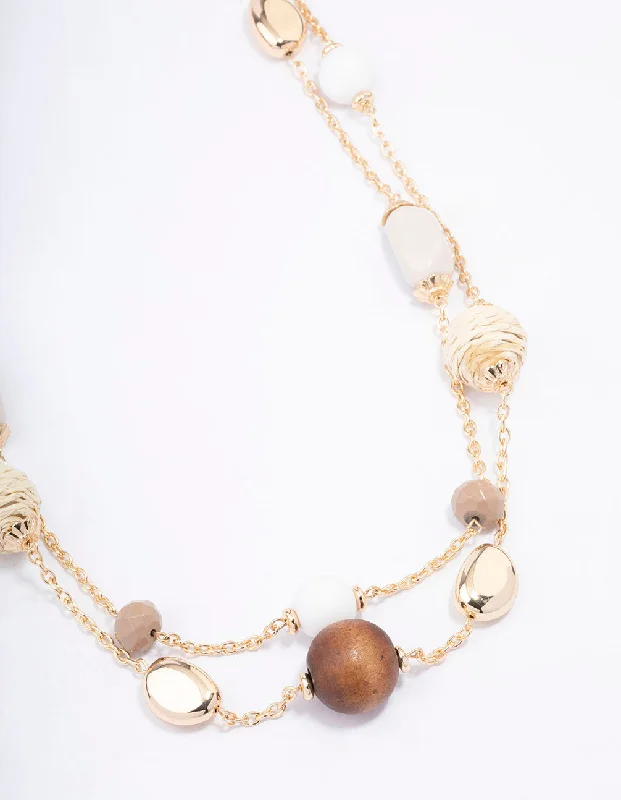 Shop Classic Women's Necklaces & Pendants with a Modern Twist-Gold Double Chain Beaded Necklace Shop Classic Women's Necklaces & Pendants with a Modern Twist-Gold Double Chain Beaded Necklace