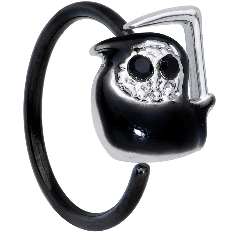 Nose Rings with Pearls and Gems -20 Gauge 1/4 Black Gem Black Grim Reaper Halloween Nose Hoop Nose Rings with Pearls and Gems -20 Gauge 1/4 Black Gem Black Grim Reaper Halloween Nose Hoop