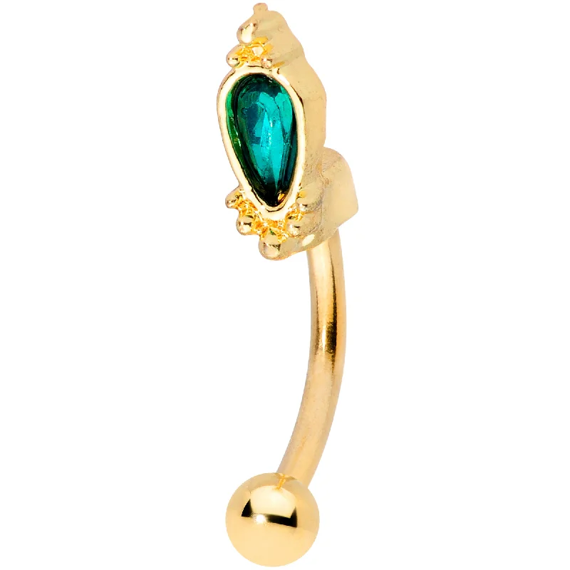 Women's Earrings – Elegant Designs for Every Personality--16 Gauge 5/16 Green Gem Gold Tone Regal Drop Curved Eyebrow Ring