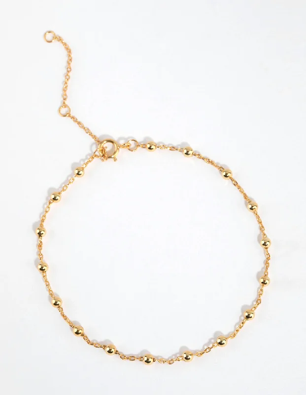 Elegant Anklets for Daily Fashion-Gold Plated Sterling Silver Ball Chain Bracelet or Anklet