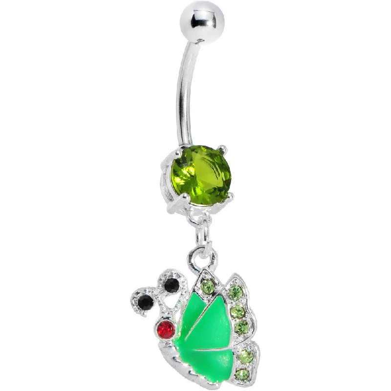 Designer Belly Rings for Trendy Women -Green Gem Shine Wing Butterfly Belly Ring