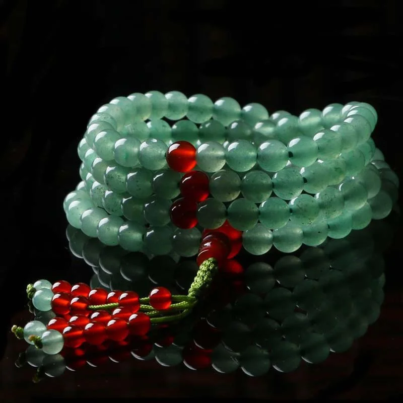 Trendy Men's Bracelets with Multi-Colored Bands-Buddha Stones 108 Beads Green Aventurine Red Agate Luck Mala Bracelet