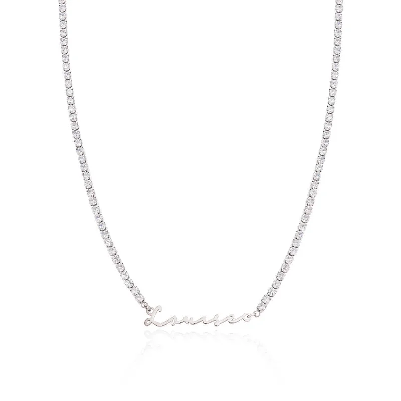 Shop Classic Women's Necklaces & Pendants with a Modern Twist-Signature Name Tennis Necklace (Silver) Shop Classic Women's Necklaces & Pendants with a Modern Twist-Signature Name Tennis Necklace (Silver)