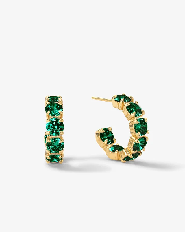 Women's Earrings – Elegant Designs for Every Personality--"Oh She Fancy" Hoops .75" - Gold|Emerald Diamondettes