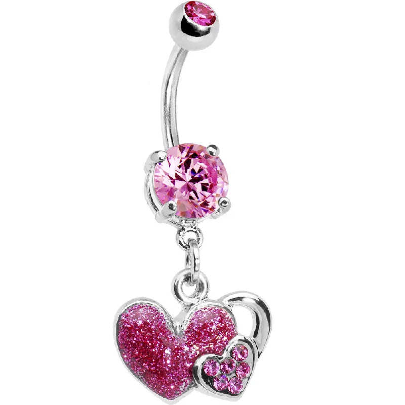 Sparkling Belly Rings for Beautiful Shine -Pink Gem Falling For You Heart Belly Ring Sparkling Belly Rings for Beautiful Shine -Pink Gem Falling For You Heart Belly Ring