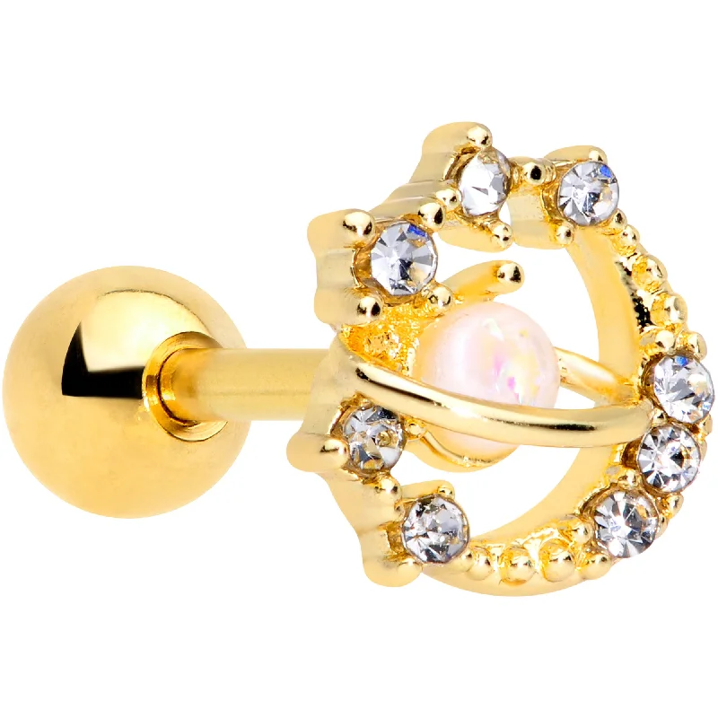 Women's Earrings – Elegant Designs for Every Personality--16 Gauge 1/4 Clear Gem Gold Tone Saturn Moon Cartilage Tragus Earring