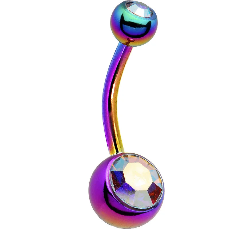 Beautiful Belly Rings with Unique Touch -Rainbow Aurora Double Gem Anodized Titanium Belly Ring Beautiful Belly Rings with Unique Touch -Rainbow Aurora Double Gem Anodized Titanium Belly Ring