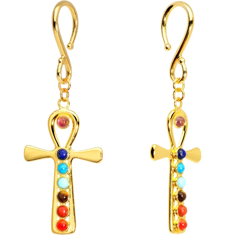 Women's Earrings – Elegant Designs for Every Personality--Handcrafted Gold Plated Balanced Life Chakra Ankh Ear Weights