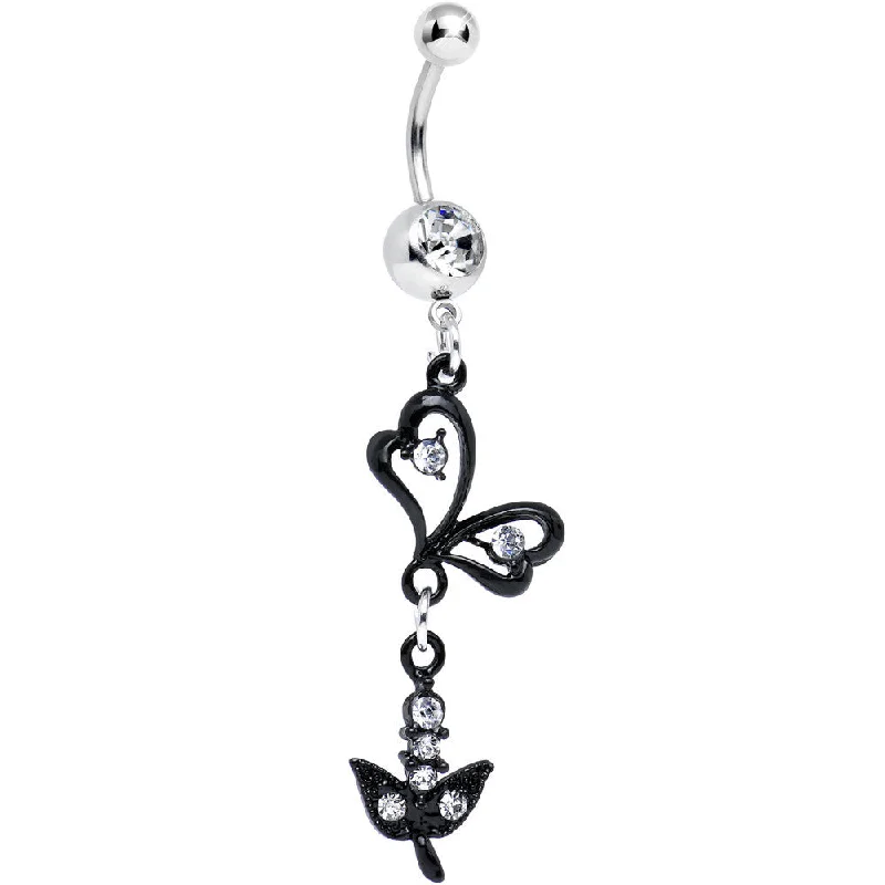 Unique Belly Rings for Bold Fashion Statements -Clear Gem Dark Paradise Orchid Flower Dangle Belly Ring Unique Belly Rings for Bold Fashion Statements -Clear Gem Dark Paradise Orchid Flower Dangle Belly Ring