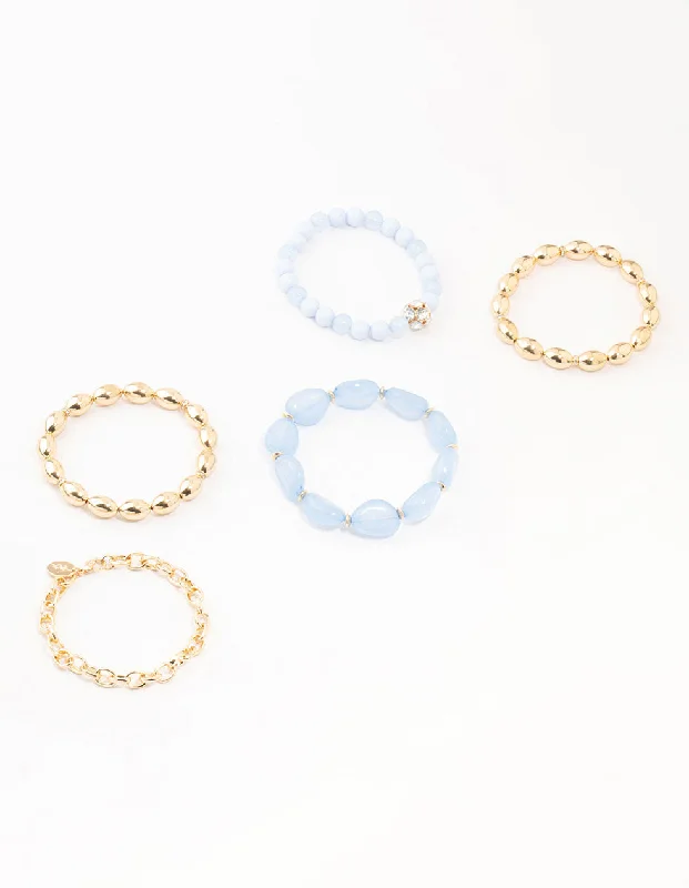 Elegant Bangles for Women-Coastal Beaded & Stone Bracelets 5-Pack