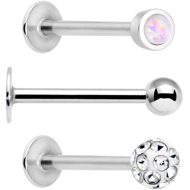 Women's Earrings – Elegant Designs for Every Personality--White Press Fit Faux Opal Labret Monroe Tragus 3 Pack Set Women's Earrings – Elegant Designs for Every Personality--White Press Fit Faux Opal Labret Monroe Tragus 3 Pack Set