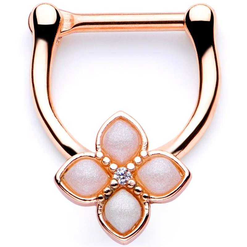 Women's Earrings – Elegant Designs for Every Personality--16 Gauge 3/8 White Faux Opal Rose Gold Tone Regal Cartilage Clicker