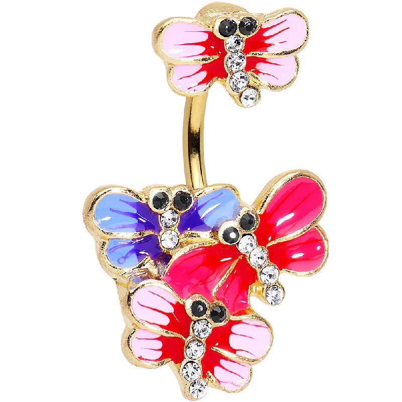 Comfortable Belly Rings with Elegant Touch -Clear Black Gem Gold PVD Multicolor Dragonfly Double Mount Belly Ring Comfortable Belly Rings with Elegant Touch -Clear Black Gem Gold PVD Multicolor Dragonfly Double Mount Belly Ring