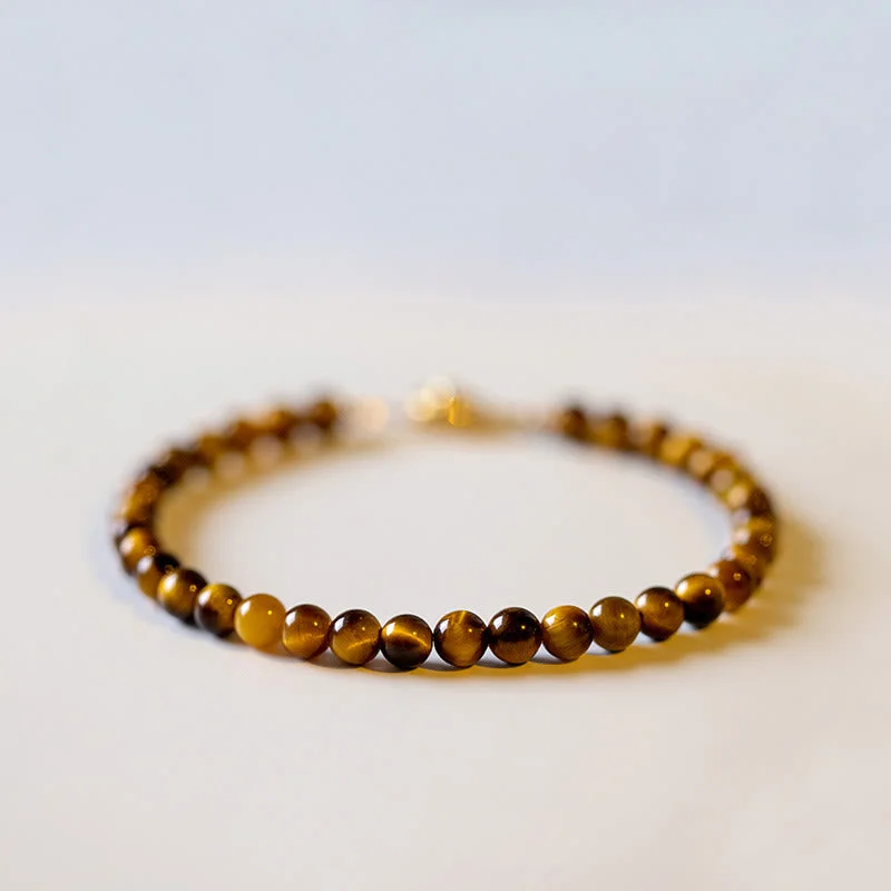 Women's Bangles with Silver and Gemstone Inlays-Buddha Stones 14K Gold Plated Natural Tiger Eye Stone Courage Protection Bracelet
