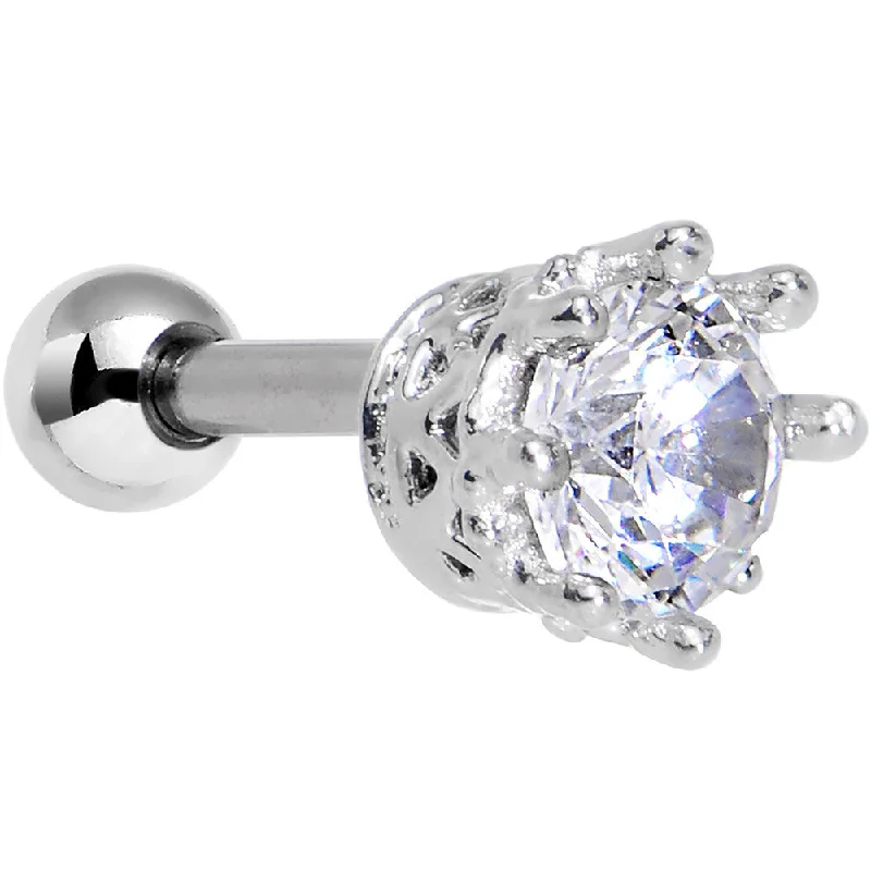 Women's Earrings – Elegant Designs for Every Personality--16 Gauge Clear CZ Classic Prong Set Tragus Cartilage Earring 1/4
