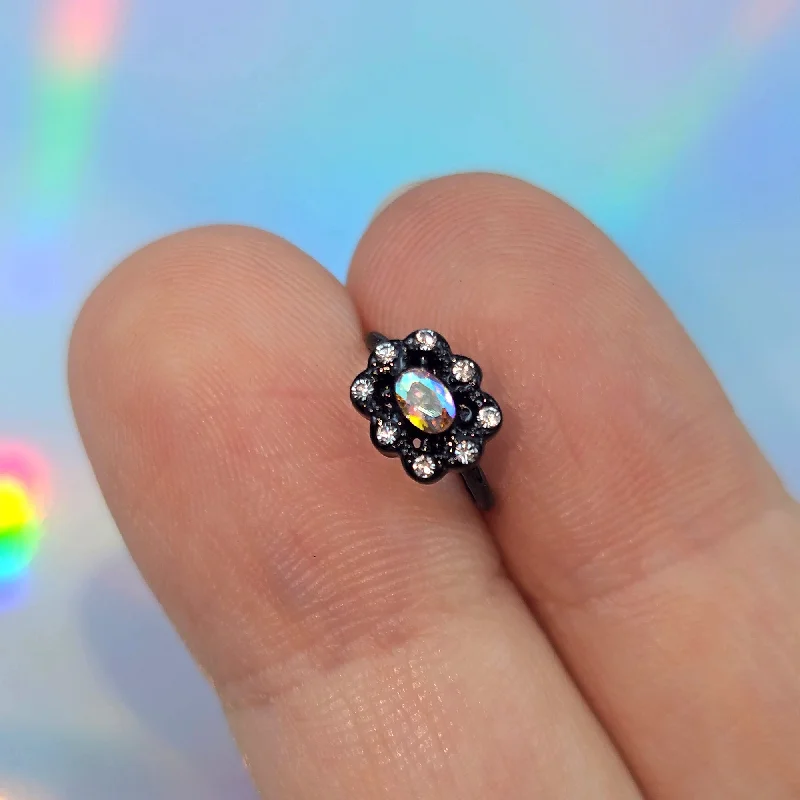 Nose Rings with Designer Craftsmanship -20 Gauge 5/16 Aurora Gem Black Filigree Fantasy Nose Hoop Nose Rings with Designer Craftsmanship -20 Gauge 5/16 Aurora Gem Black Filigree Fantasy Nose Hoop