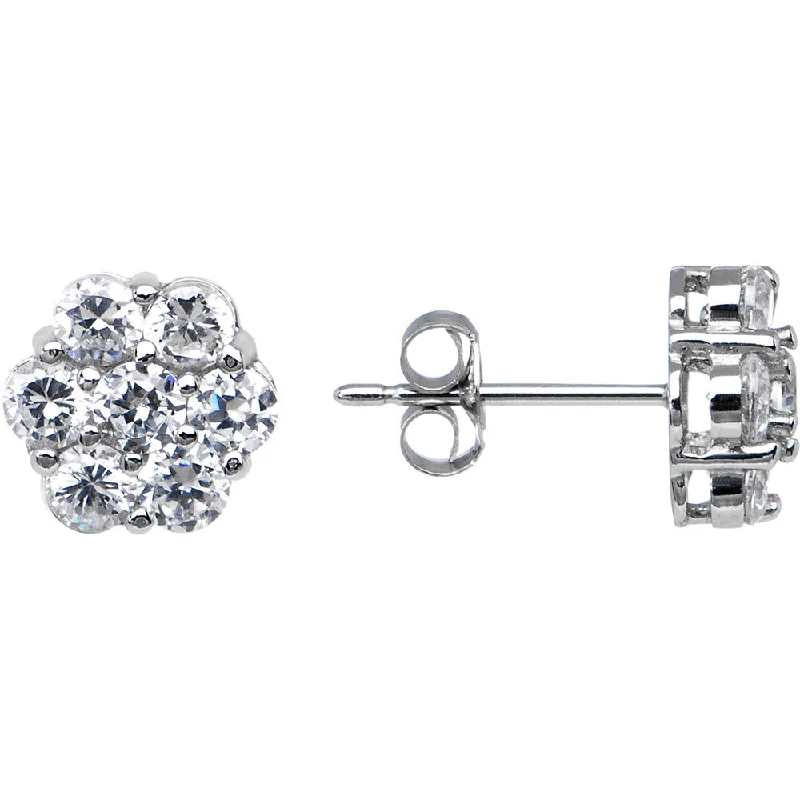Women's Earrings – Elegant Designs for Every Personality--14kt White Gold 7mm CZ Flower Stud Earrings Women's Earrings – Elegant Designs for Every Personality--14kt White Gold 7mm CZ Flower Stud Earrings