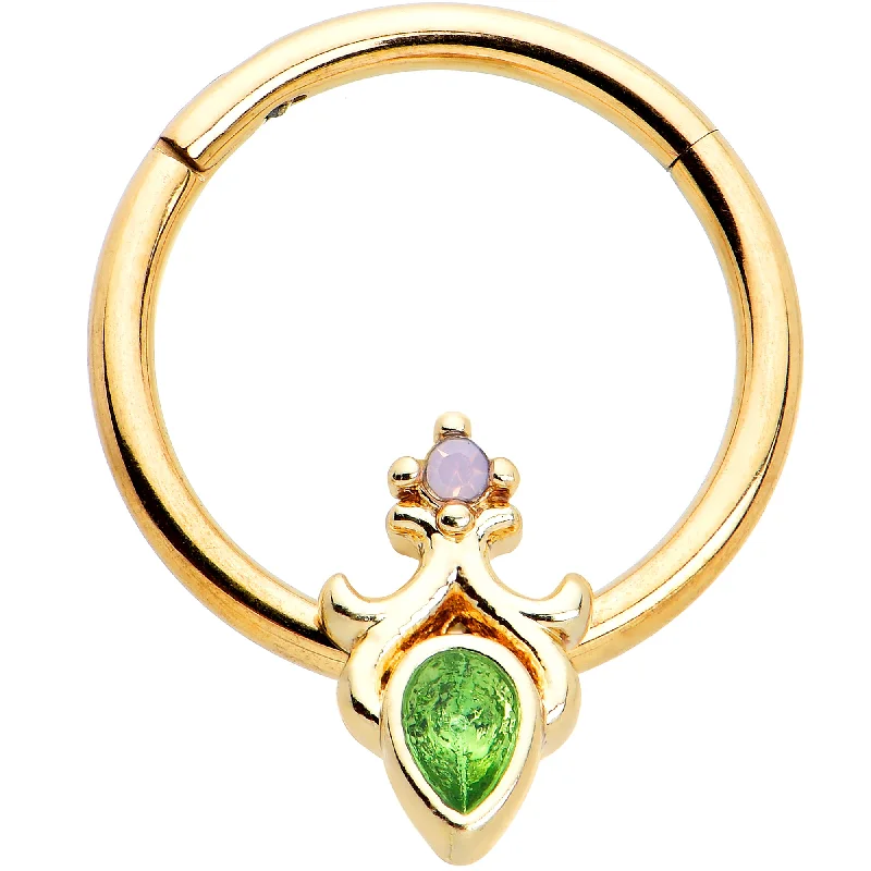 Gold Hoop Nose Rings -16 Gauge 3/8 Green Gem Gold Tone Shades of Spring Hinged Segment Ring Gold Hoop Nose Rings -16 Gauge 3/8 Green Gem Gold Tone Shades of Spring Hinged Segment Ring