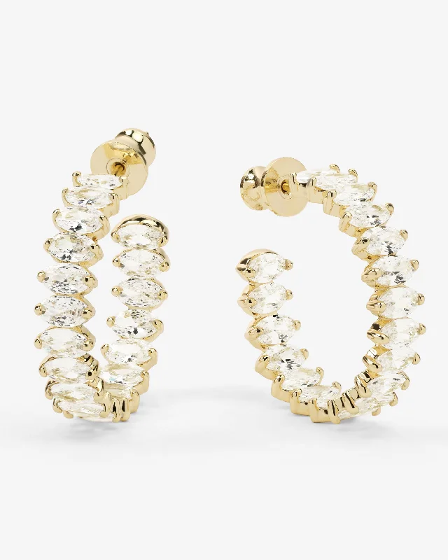Women's Earrings – Elegant Designs for Every Personality--Baby "She's So Fine" Hoops 1" - Gold|White Diamondettes Women's Earrings – Elegant Designs for Every Personality--Baby "She's So Fine" Hoops 1" - Gold|White Diamondettes
