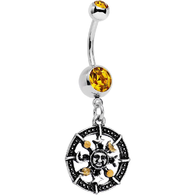 Belly Rings for Edgy Fashion -Orange Gem Moonspun Moon Sun and Stars Dangle Belly Ring Belly Rings for Edgy Fashion -Orange Gem Moonspun Moon Sun and Stars Dangle Belly Ring