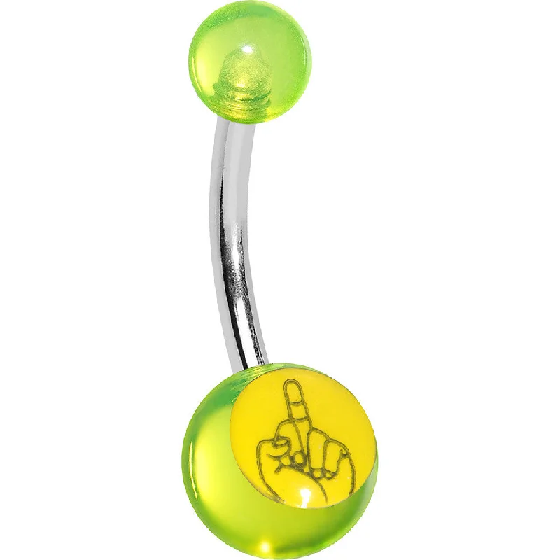 Stylish Belly Rings with Vibrant Colors -Light Green Acrylic Giving the Middle Finger Belly Ring Stylish Belly Rings with Vibrant Colors -Light Green Acrylic Giving the Middle Finger Belly Ring